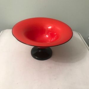 Vintage Czechoslovakian red/orange - black glass dish